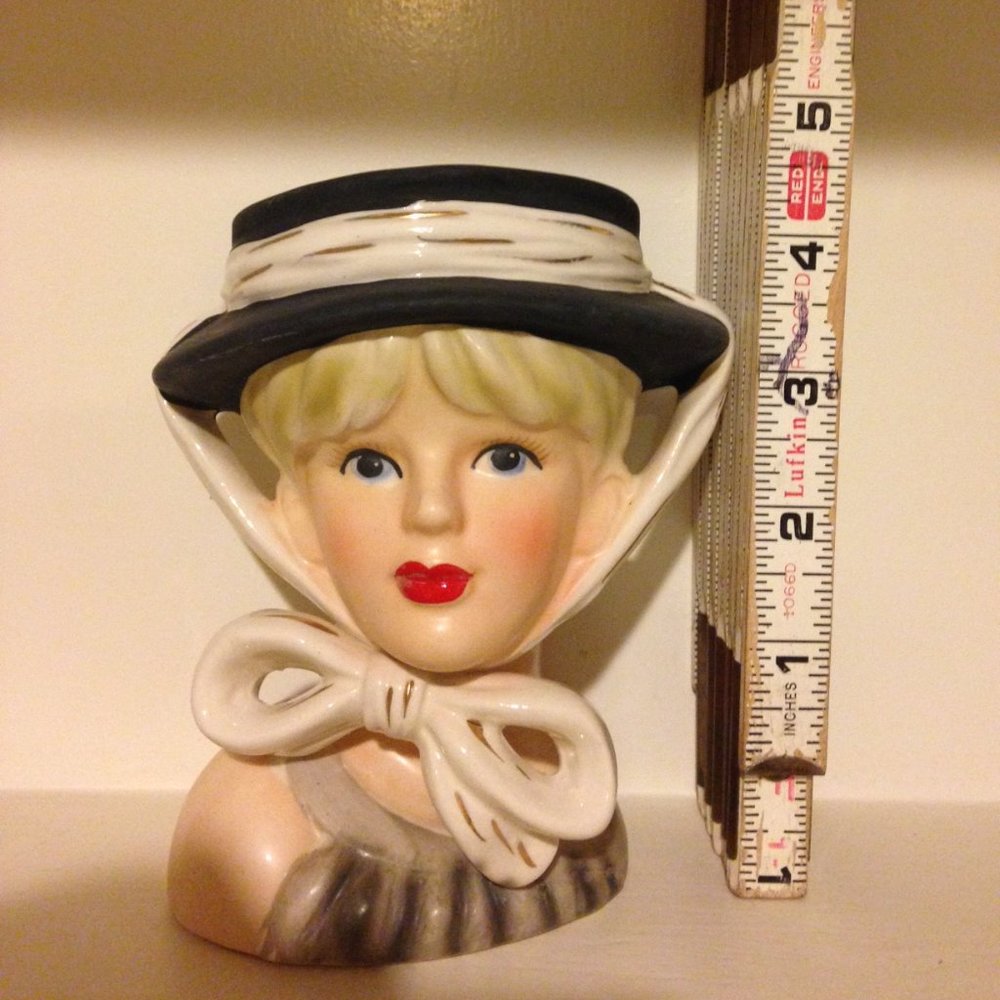 Head Vase: Black hat with Bow Tie